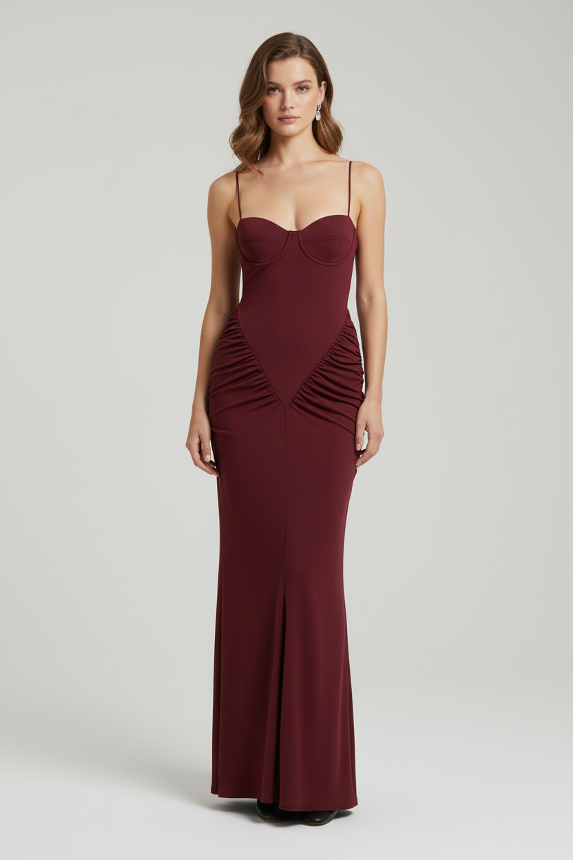 Robe bordeaux mannequin IA