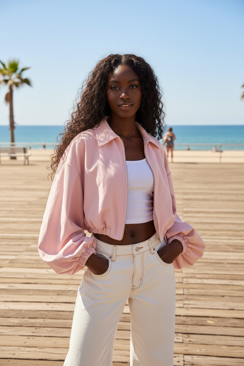 Veste rose - Plage boardwalk